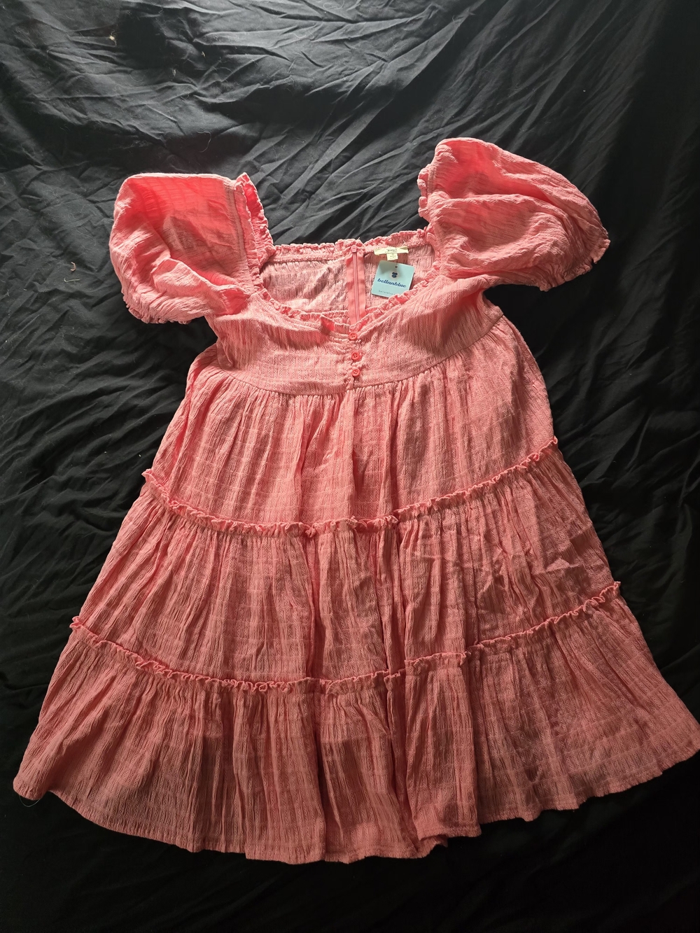 Umgee Coral Pink Tiered Puff Sleeve Dress